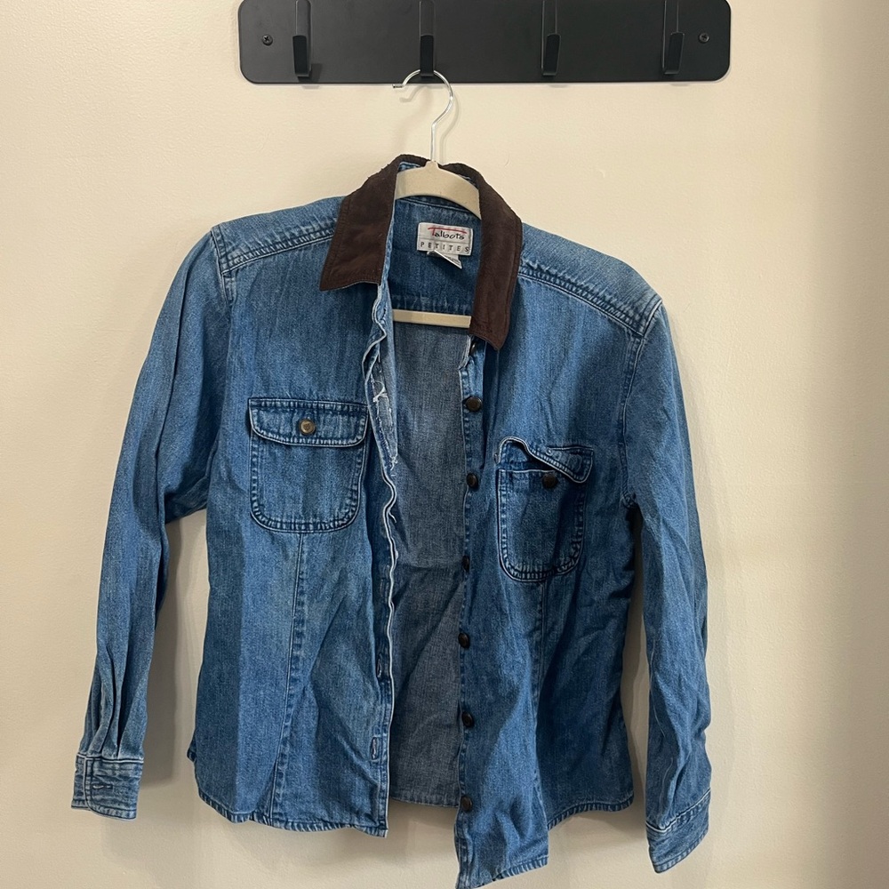 Talbots Blue Jean Jacket with Brown Collar